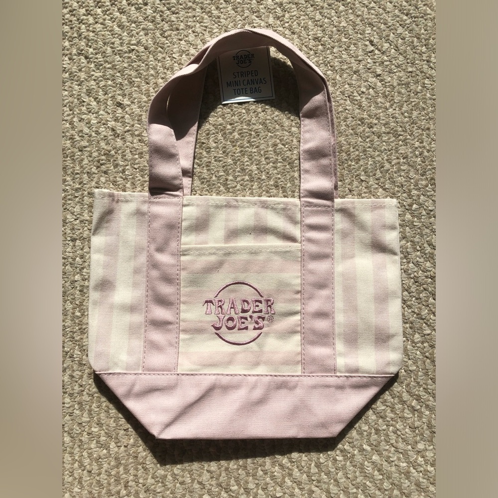 NWT Trader Joe's Limited Edition Pastel Pink & White Striped Mini Canvas Tote